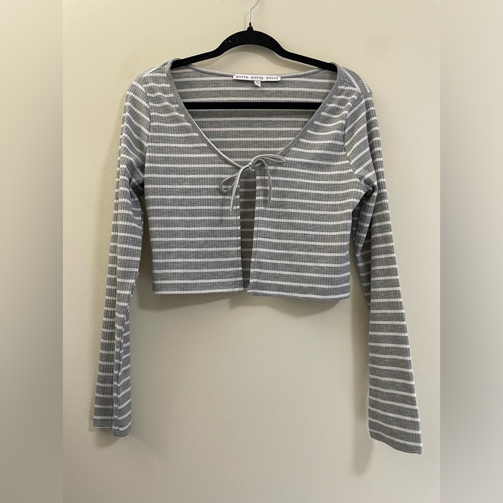 HYFVE Striped Open Front Cropped Cardigan‎ - L